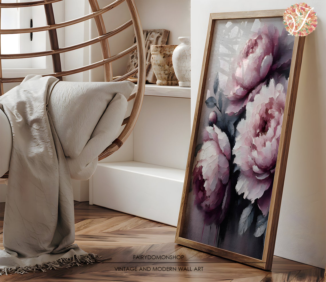 Blush Peony Botanical Oil Painting Poster Vintage Floral Elegant Decor - Image 3