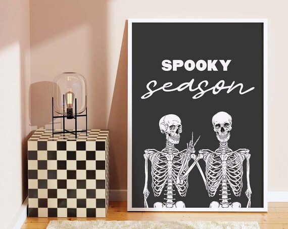 Spooky Season Skeletons Best Friends Peace Sign Black Halloween Poster