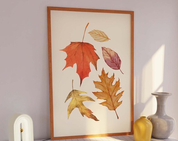 Watercolor Autumn Leaves Fall Maple Botanical Cream Art Poster
