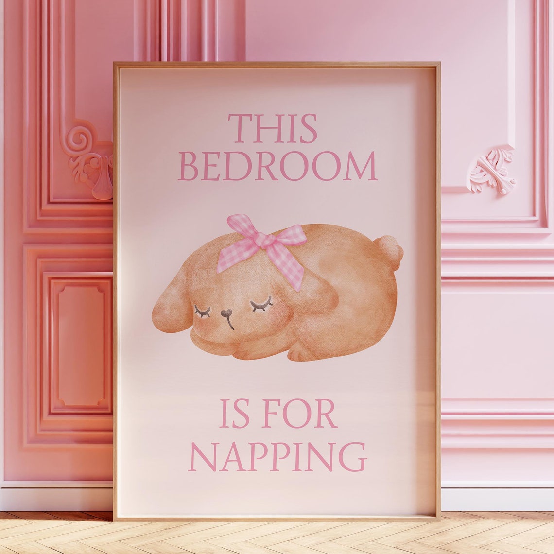 Sweet This Bedroom Is For Napping Cute Sleeping Puppy Pink Poster