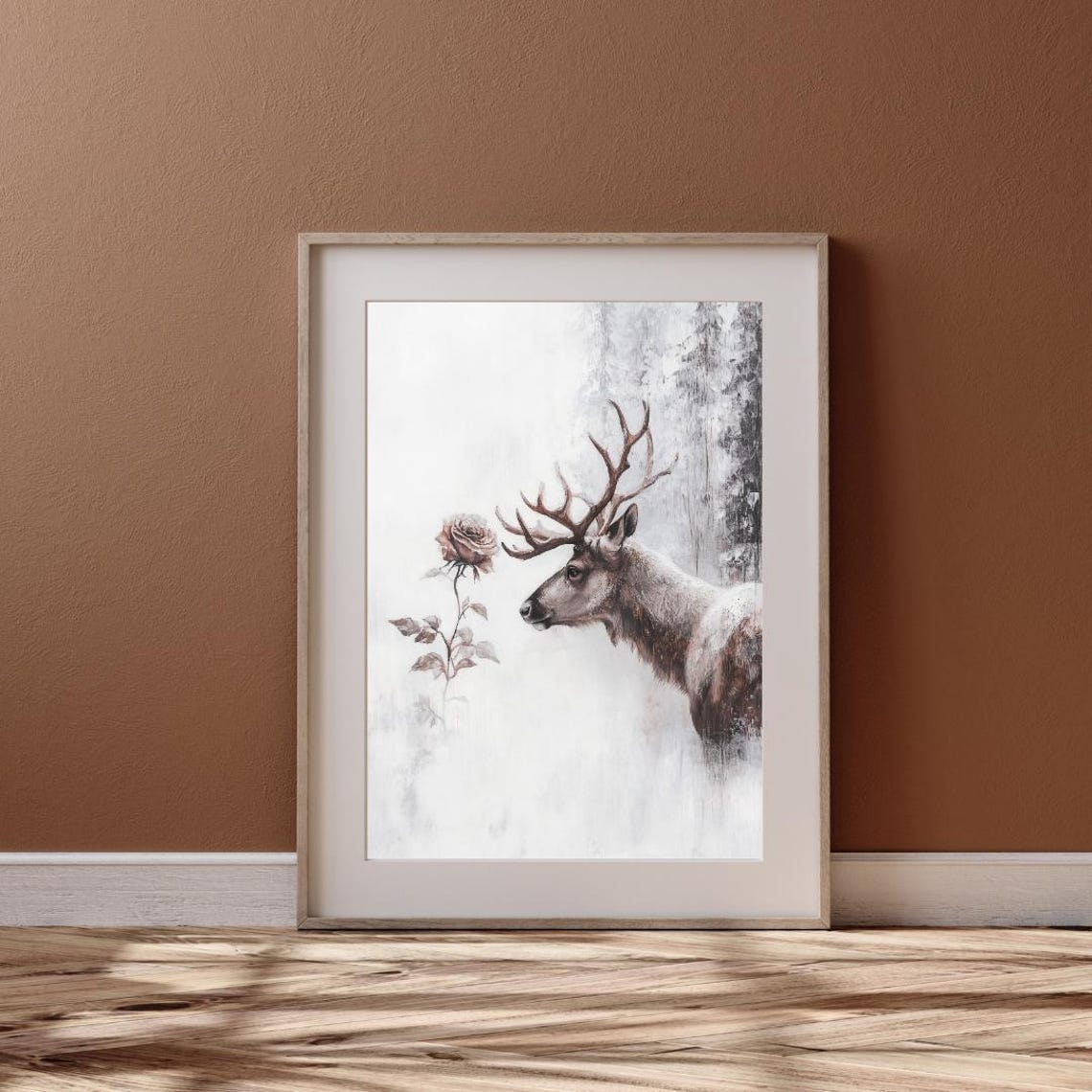 Winter Deer Rose Moody Snow Forest Rustic Christmas Poster Decor - Image 6