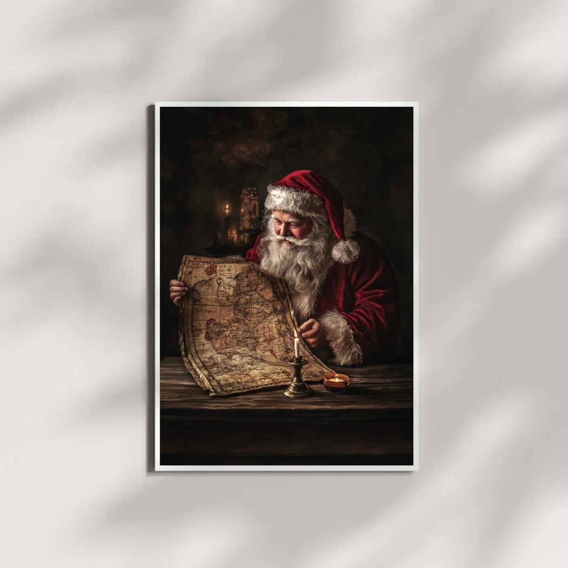 Santa Reading North Pole Map, Vintage Rustic Christmas - Image 2
