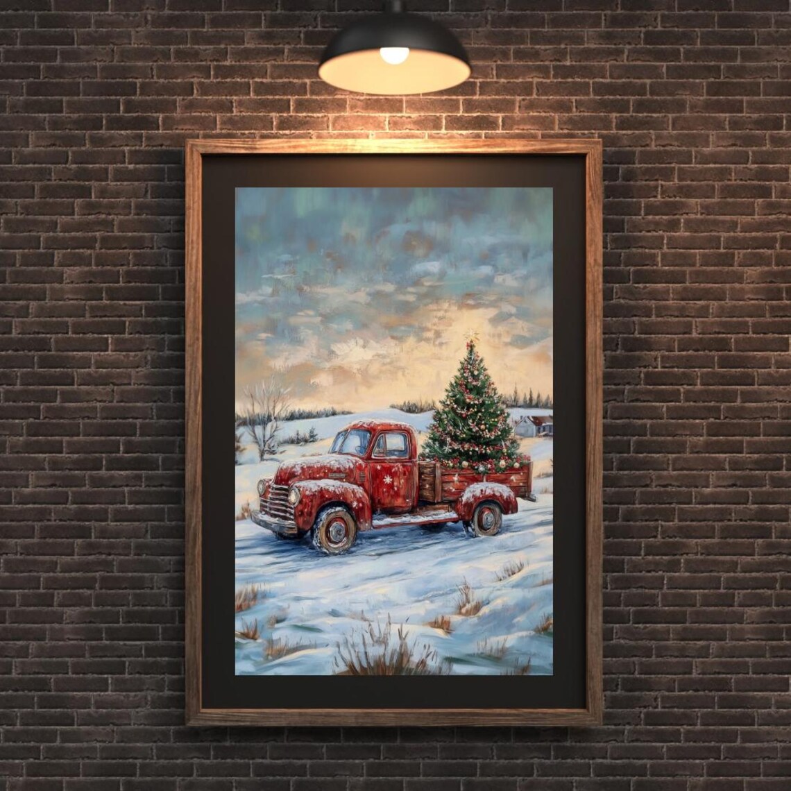 Vintage Red Truck Carrying Christmas Tree Art Print - Image 4