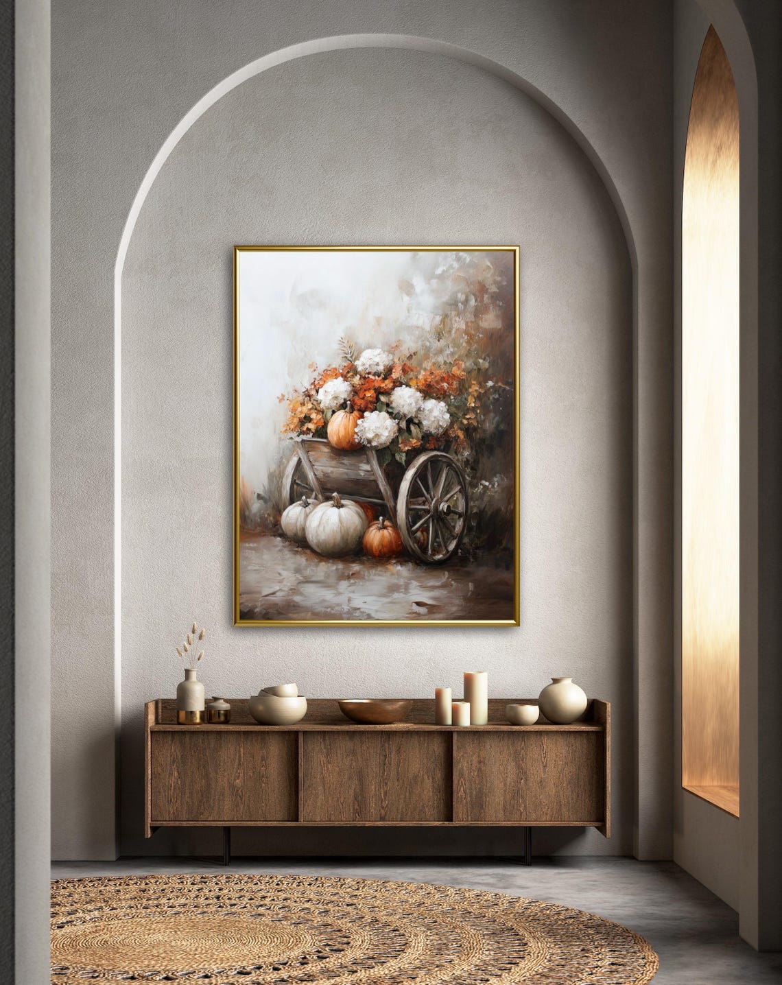 Floral Pumpkin Patch Wheelbarrow Cottagecore Fall Still Life Poster - Image 2