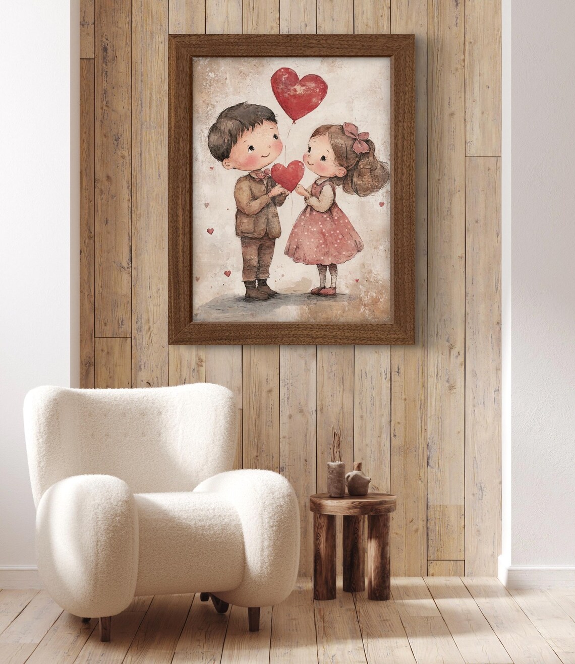 Boy and Girl Red Heart Balloon Vintage Valentines Day Poster - Image 3