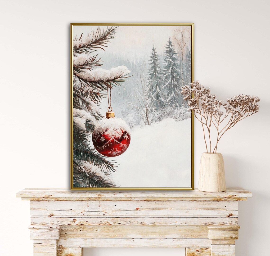Christmas Ornament Art Print, Moody Pine Tree Winter Forest - Image 2