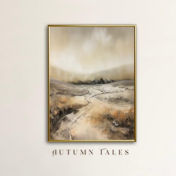 Fall Wall Art Print Moody Watercolor Landscape Nuetral Color Farmhouse Wall Decor Autumn Countryside Nature