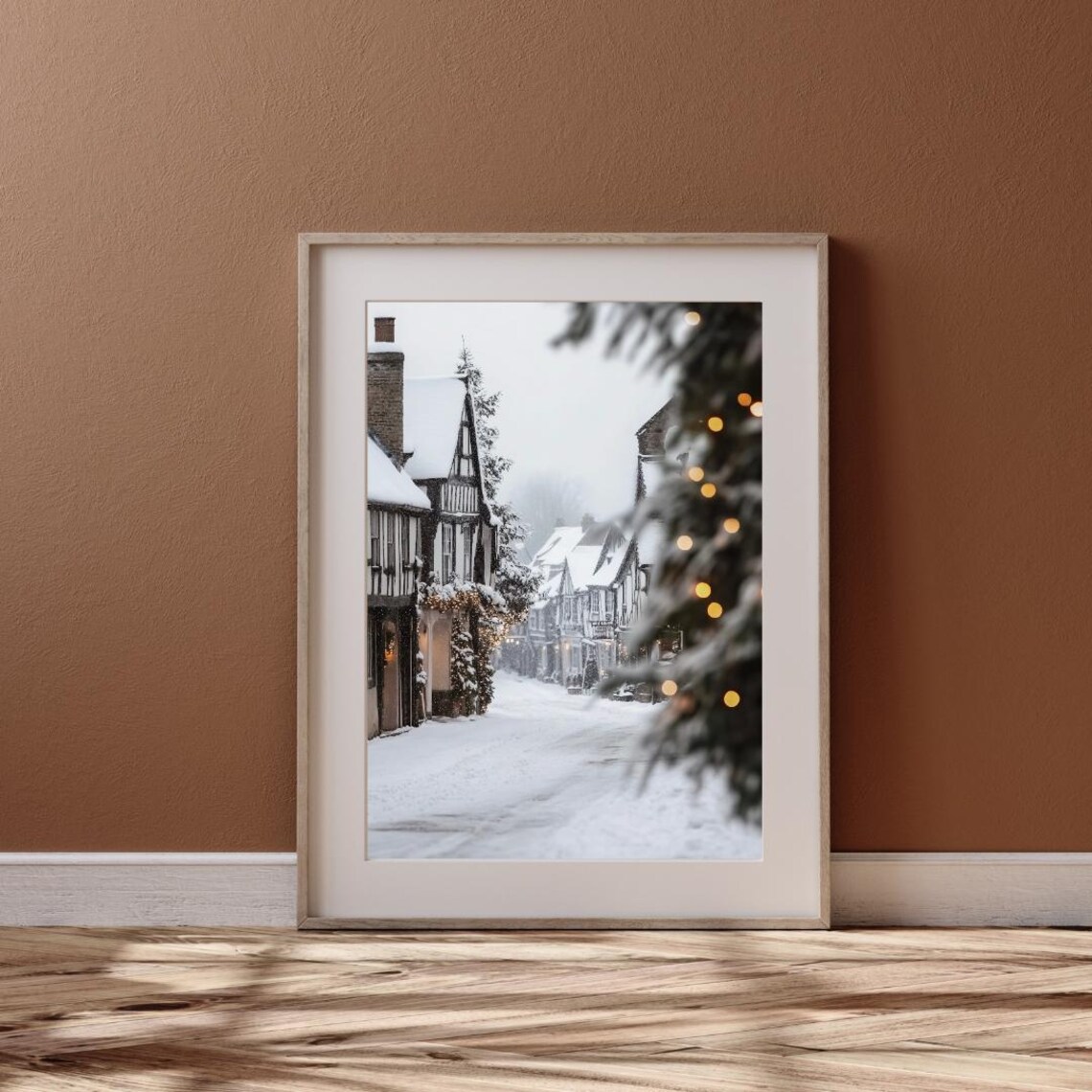 Old English Village Christmas Art Print, Winter Town - Image 6