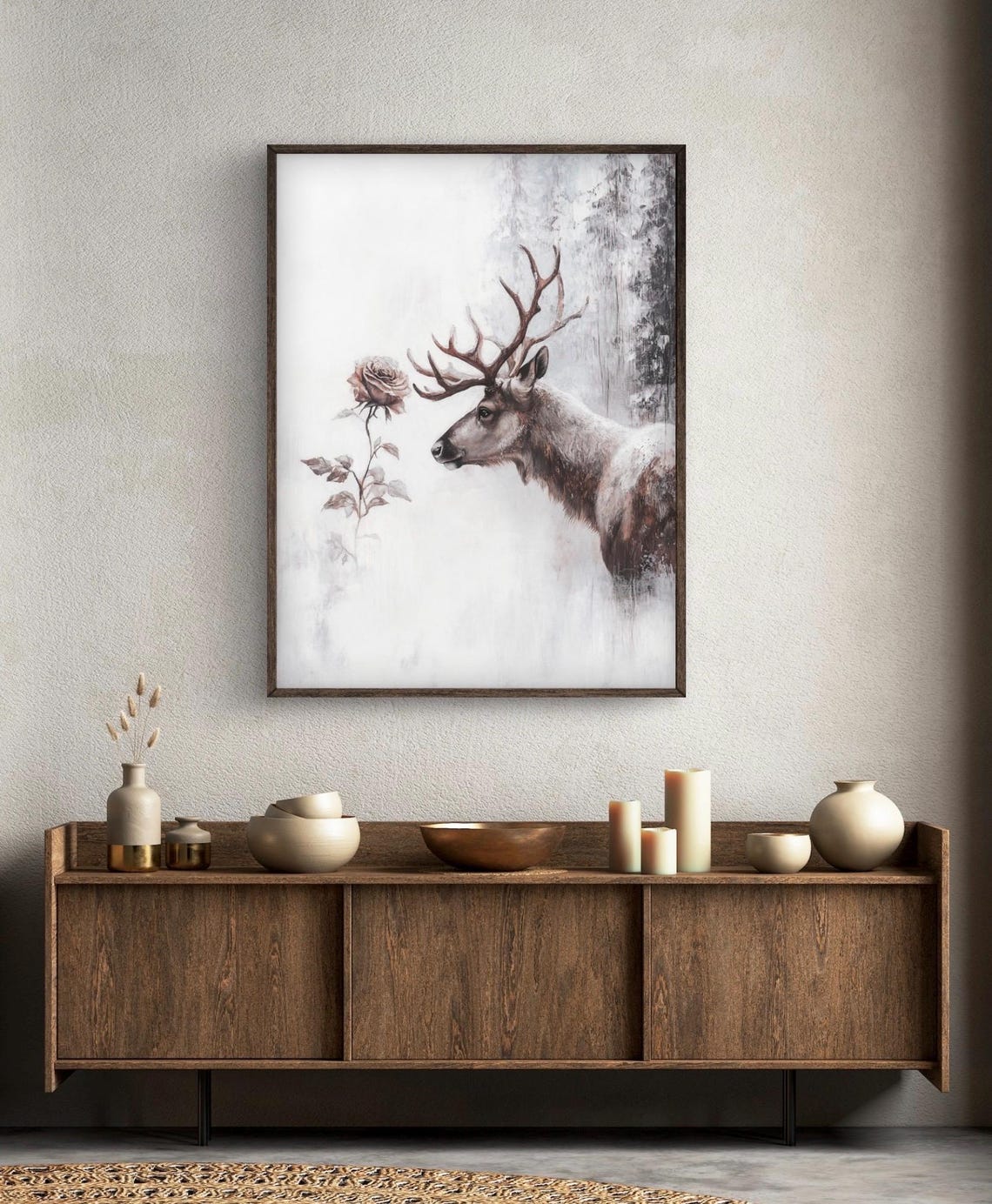 Winter Deer Rose Moody Snow Forest Rustic Christmas Poster Decor - Image 5