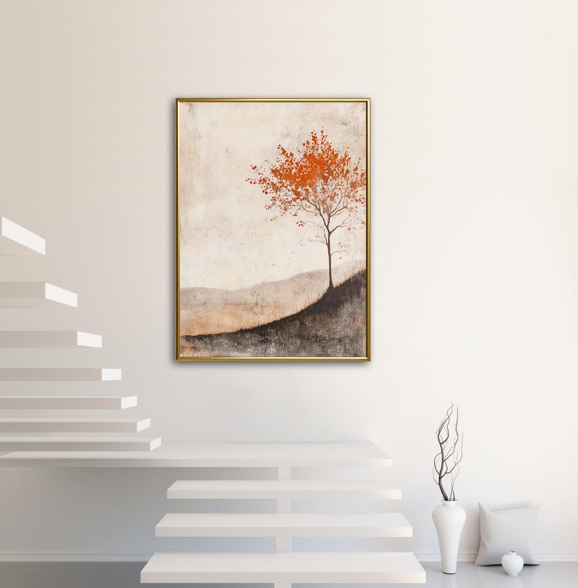 Autumn Tales Lone Orange Tree Hillside Fall Landscape Poster - Image 2