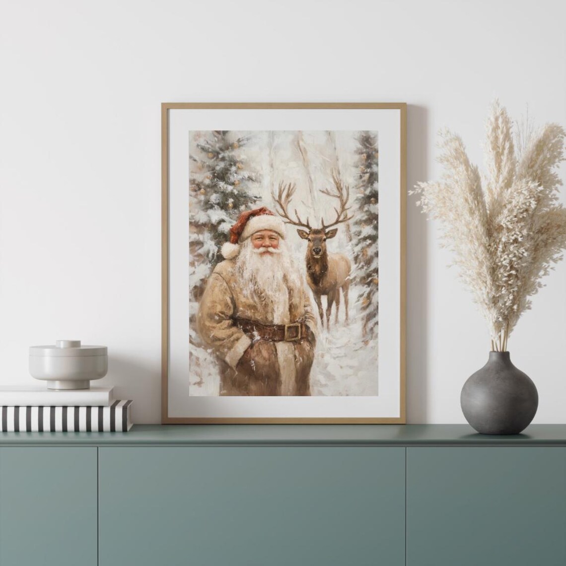 Santa Claus Reindeer Art Print, Winter Christmas Decor - Image 3