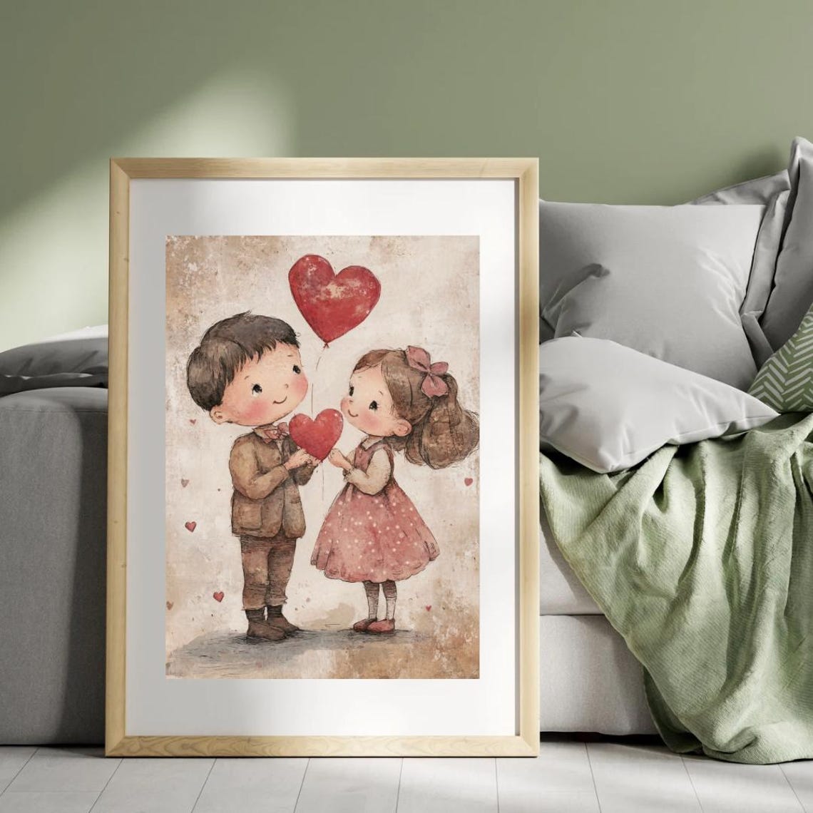 Boy and Girl Red Heart Balloon Vintage Valentines Day Poster - Image 4