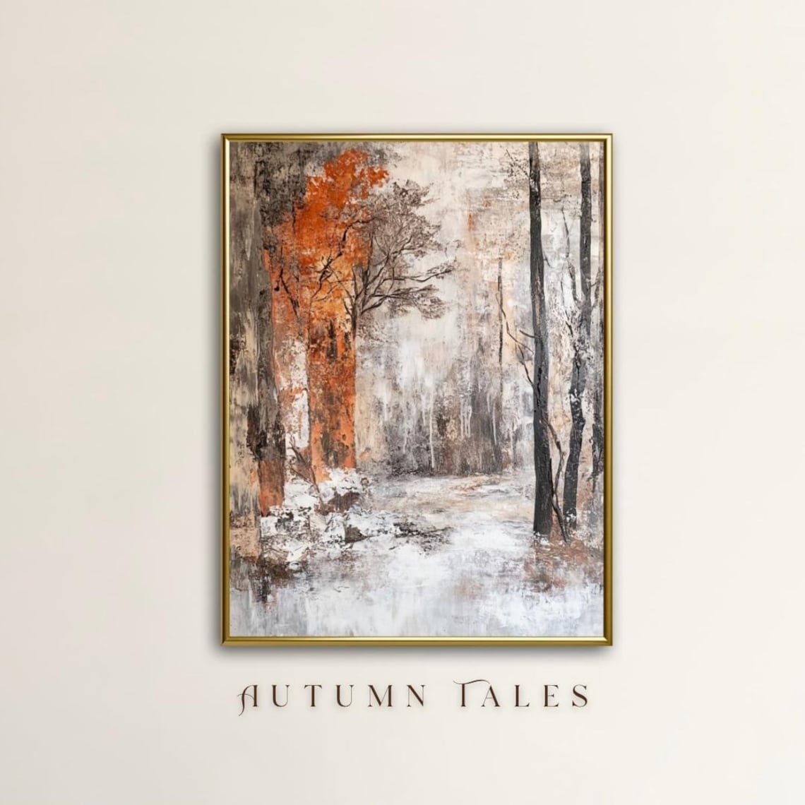 Moody Abstract Autumn Forest With Bold Orange Tree Art Print