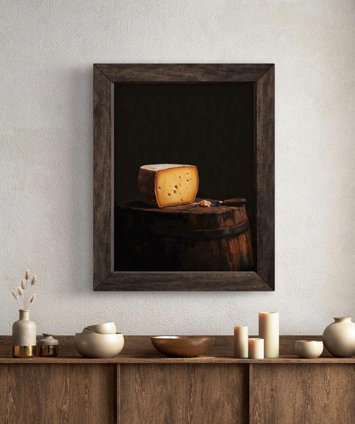Gouda Cheese Wheel Wooden Barrel Moody Rustic Food Art Poster - Image 6