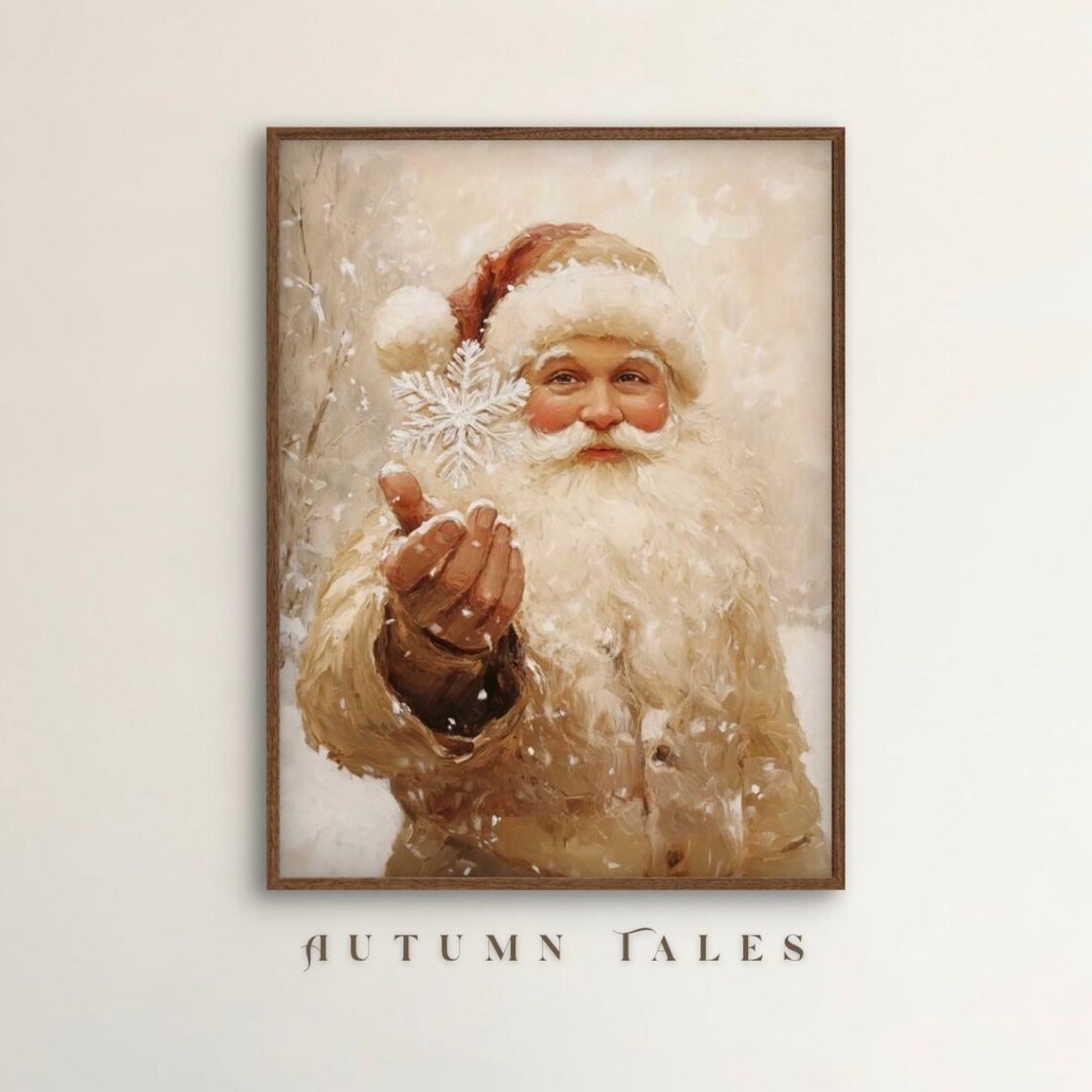 Vintage Santa In Beige Christmas Art Print