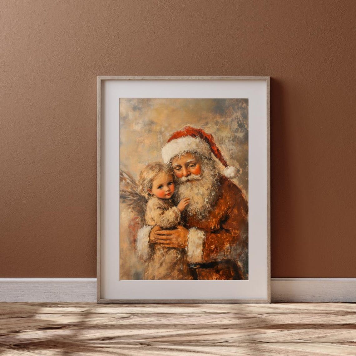 Vinatge Santa With Christmas Angel Wall Art Print Moody Christmas Wall Decor Santa With A Little Angelic Girl Kids Room Decor - Image 6