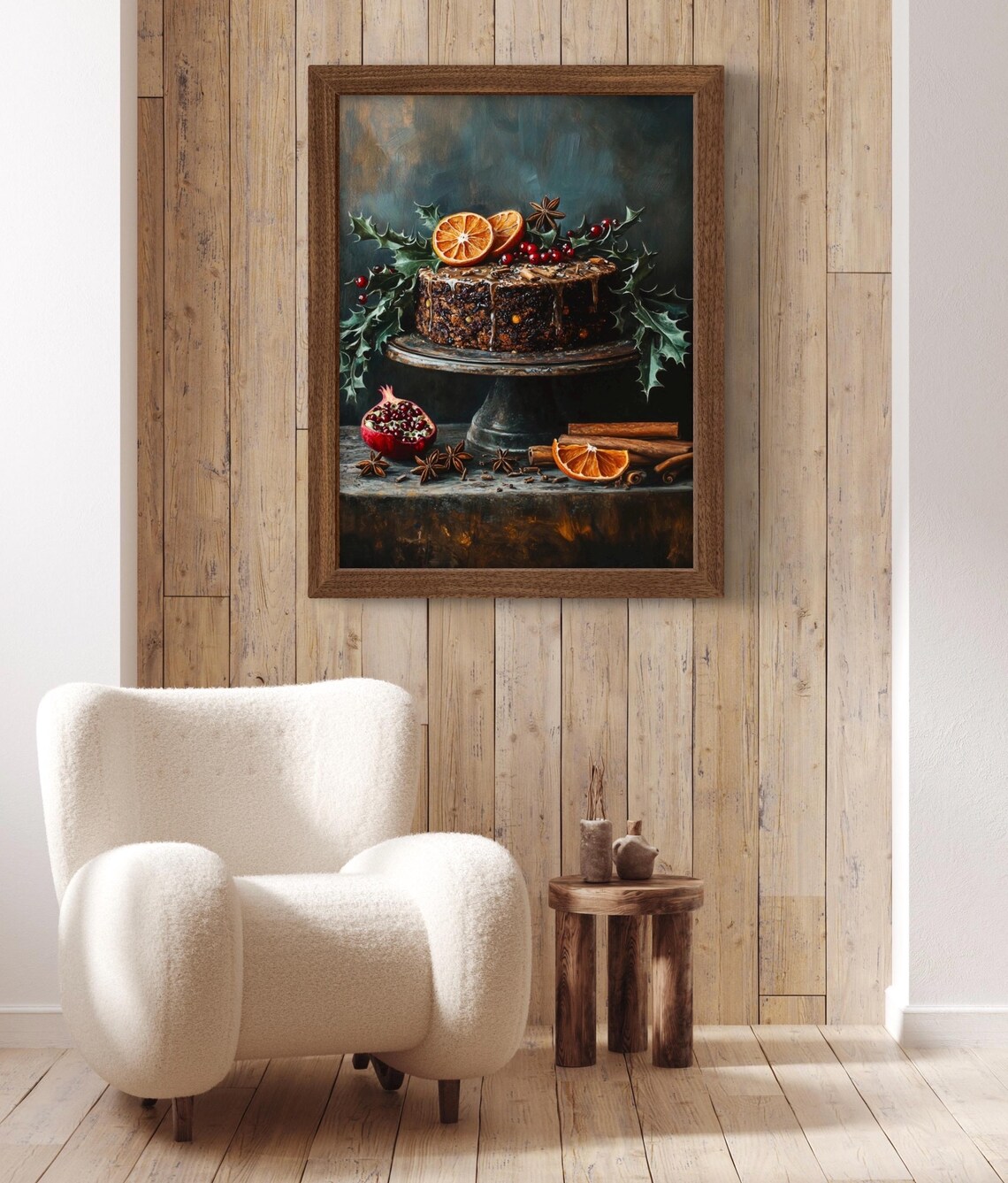 Christmas Fruit Cake Art Print, Moody Kitchen Decor - Image 3