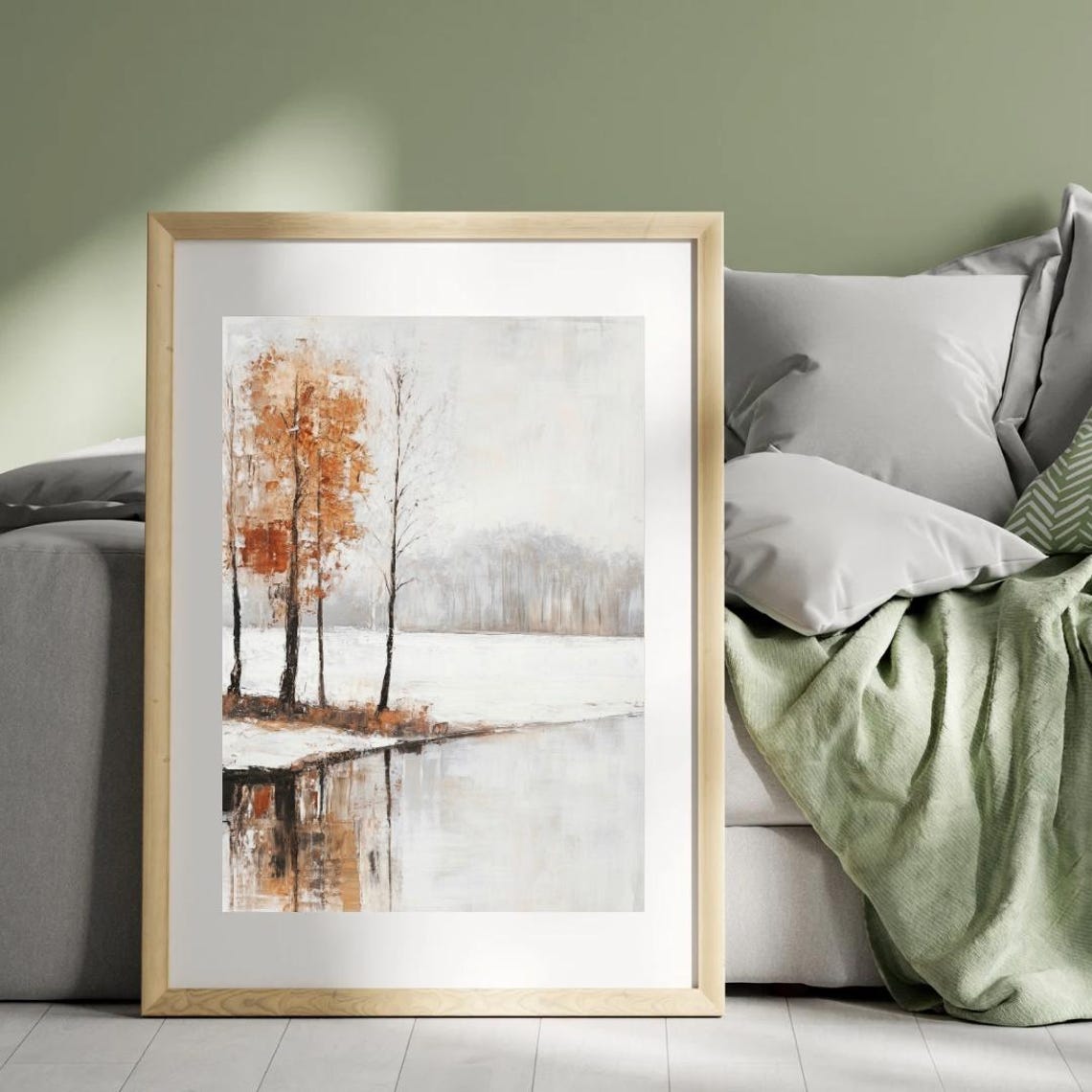 Moody Autumn Trees Lakeside Still Lake Landscape Warm Tone Poster - Image 3