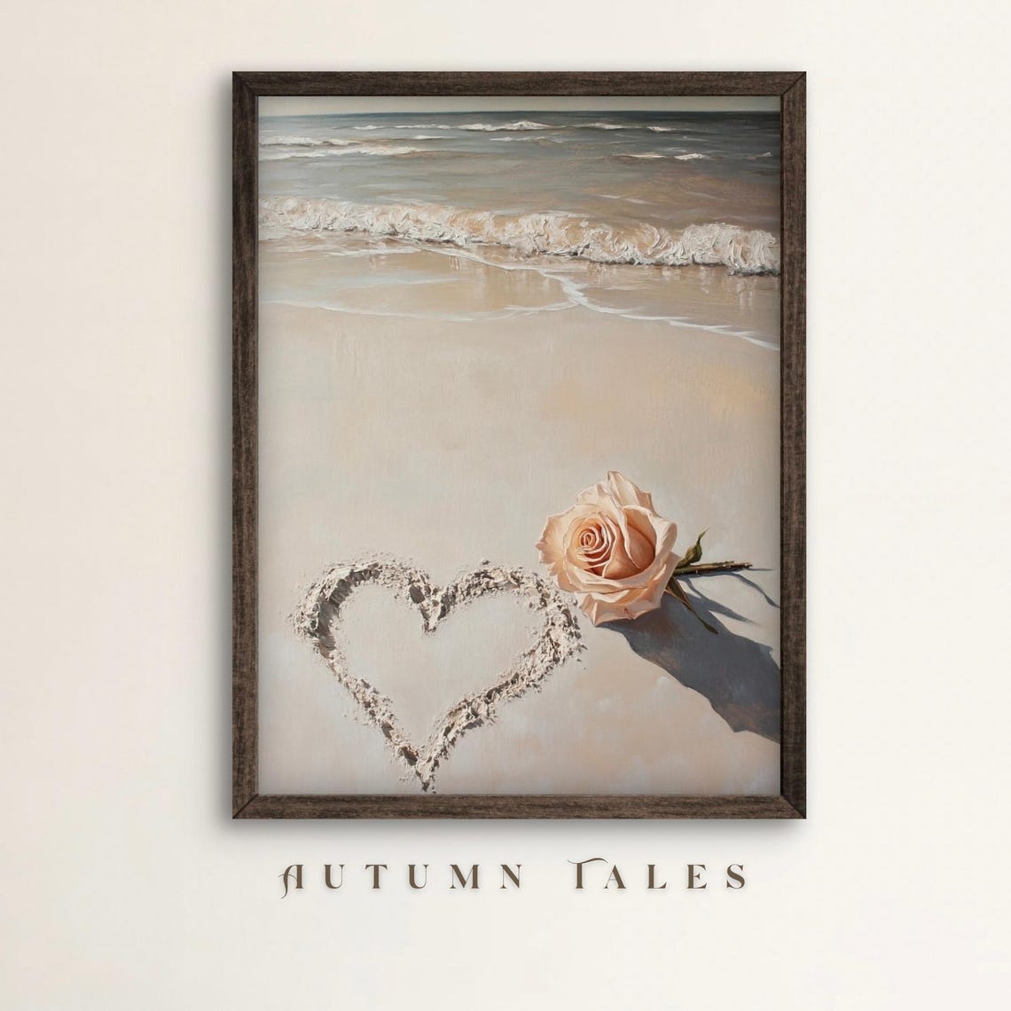 Beach Heart Sand Drawing Pink Rose Valentines Romantic Poster