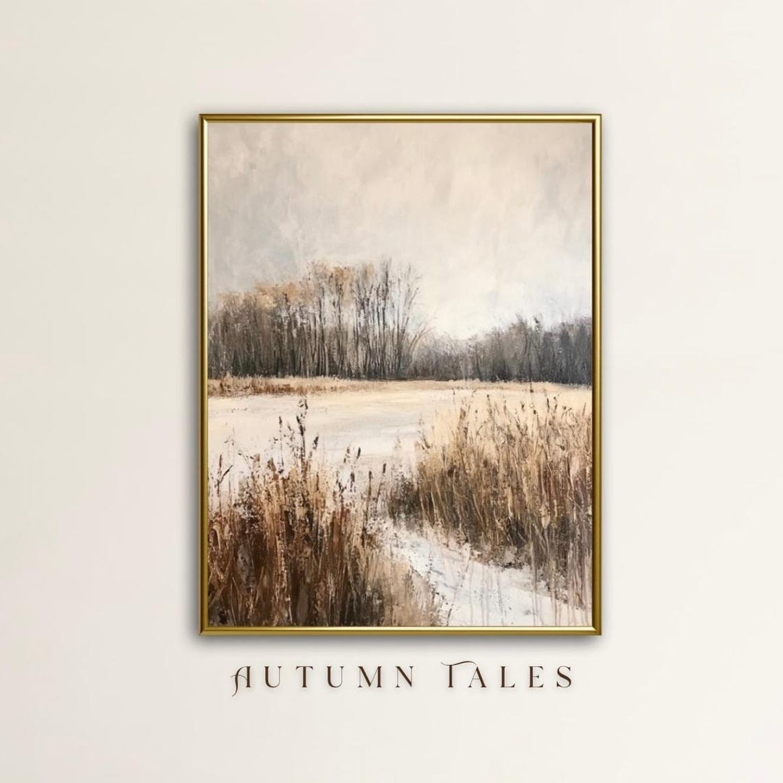 Calm Neutral Autumn Wheat Field With Reeds Minimalist Art Print