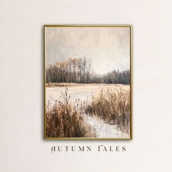 Wheat Field Fall Wall Art Print Vintage Famhouse Landscape Art Minimalist Home Decor Tranquil Moody Countryside Print