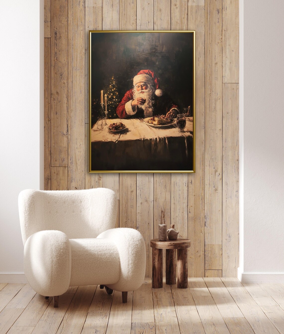 Vintage Santa Christmas Dinner Moody Oil Painting Holiday Poster - Image 2