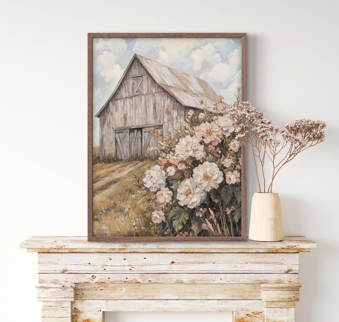 Vintage Barn And Spring Wildflowers Art Print - Image 2