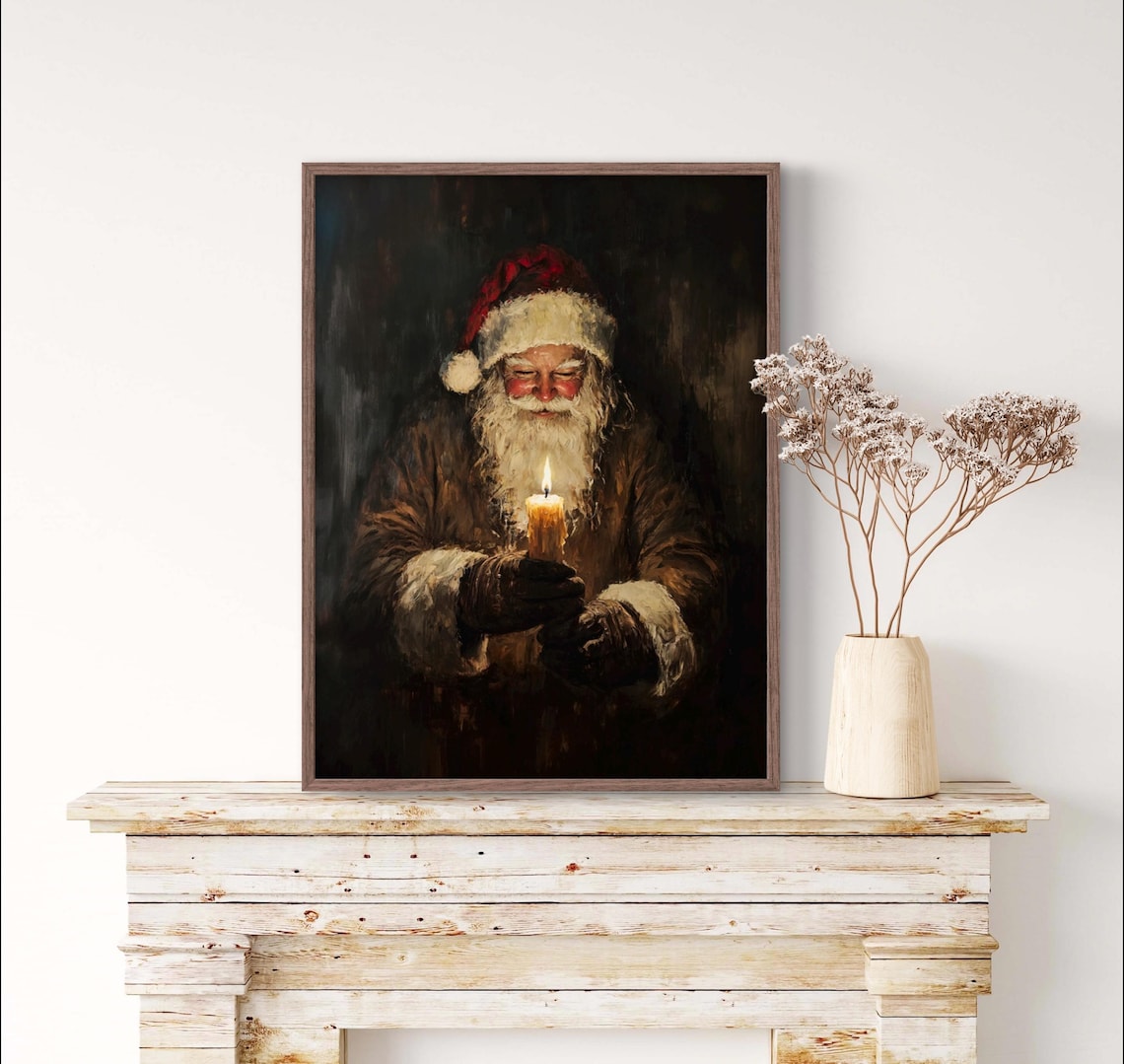 Moody Vintage Santa Art Print, Rustic Christmas Decor - Image 2