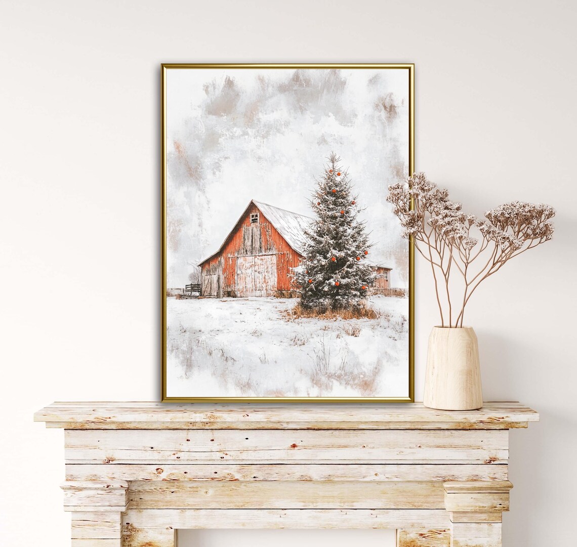 Vintage Barn in Winter Rustic Cottagecore Art Print - Image 3