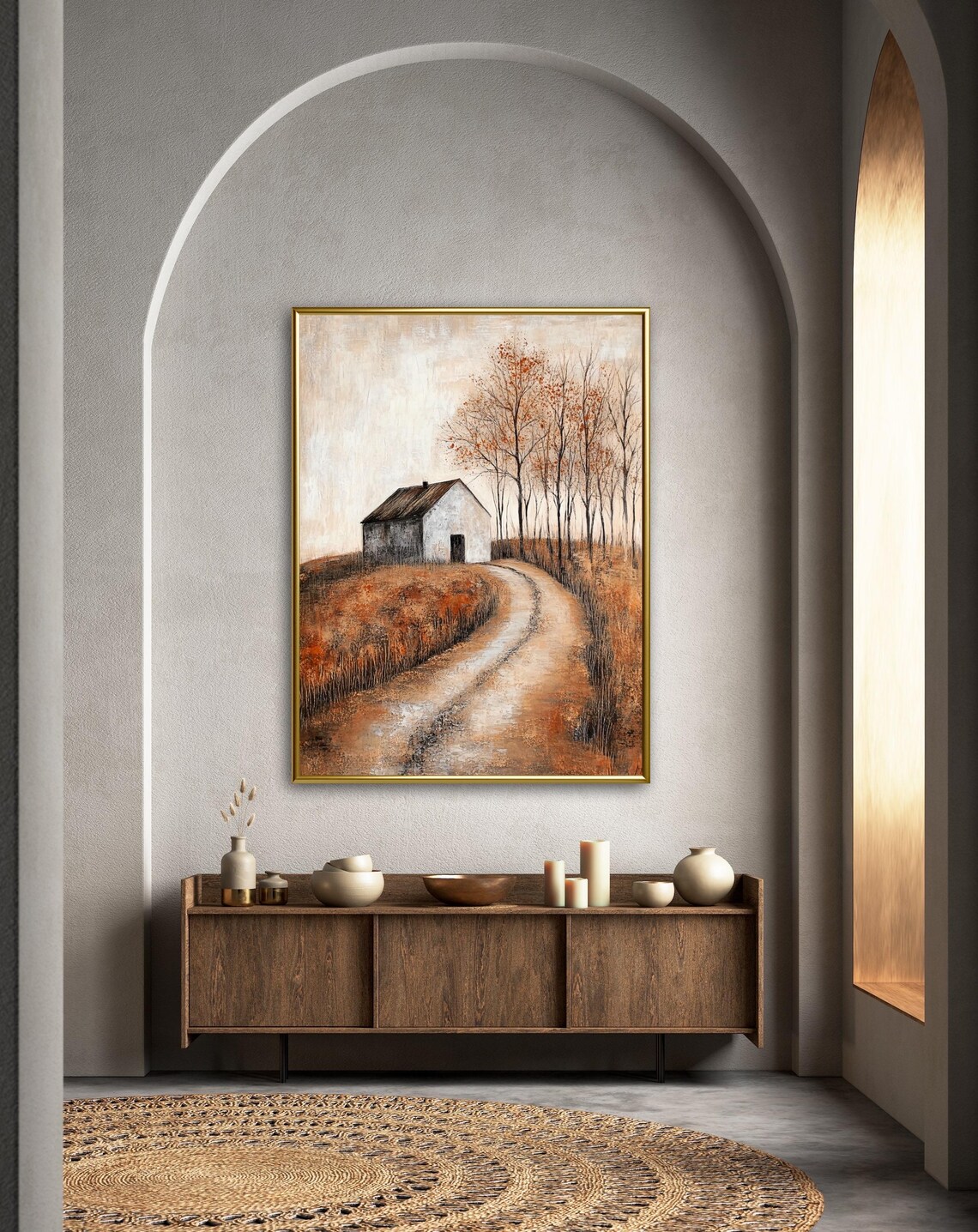 Autumn Tales Winding Country Road Barn Hill Burnt Orange Field Poster - Image 2