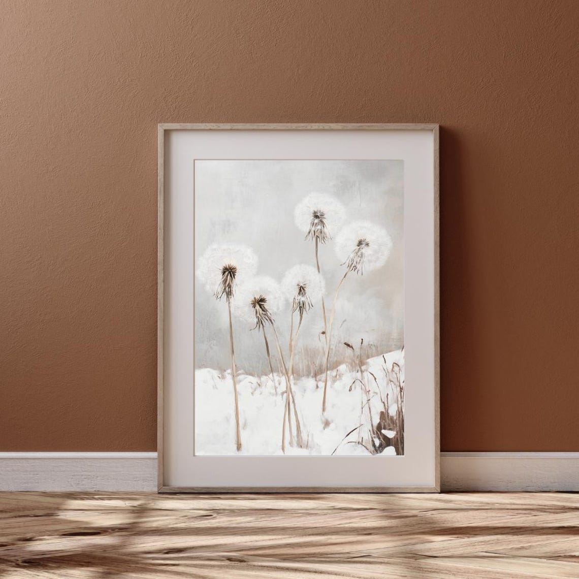 White Dandelions Snowy Winter Seed Heads Minimalist Art Poster - Image 6