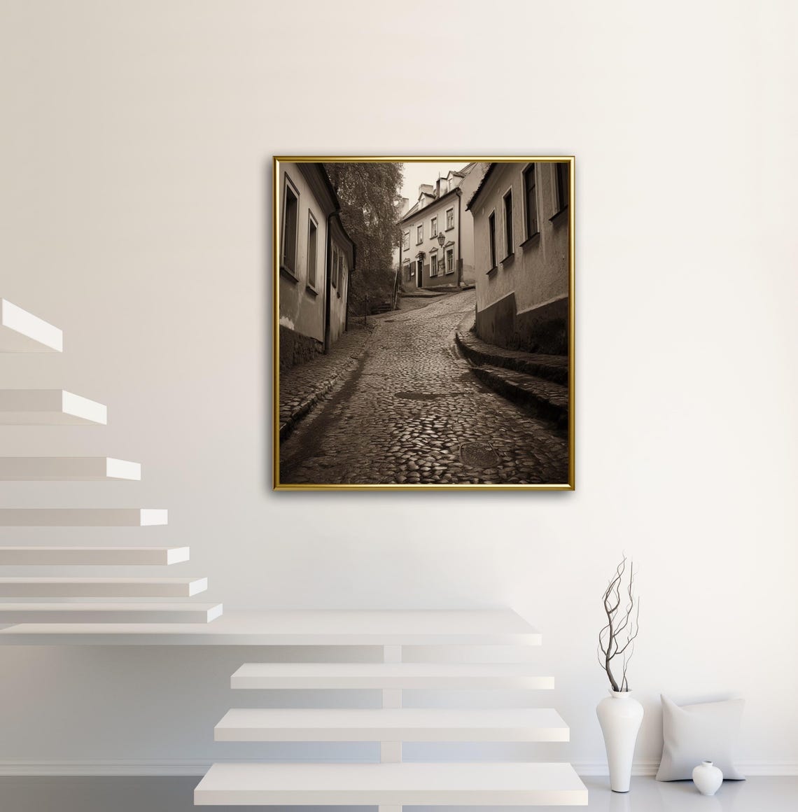 Vintage European French Village Wall Art Black And White Classic Stone House Photograph Poster Antique Fall Art Farmhouse Decor - Image 2