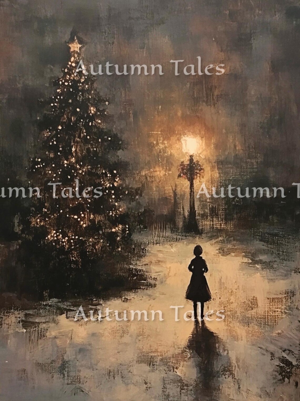 Vintage Christmas Tree At Night Art Print - Image 2