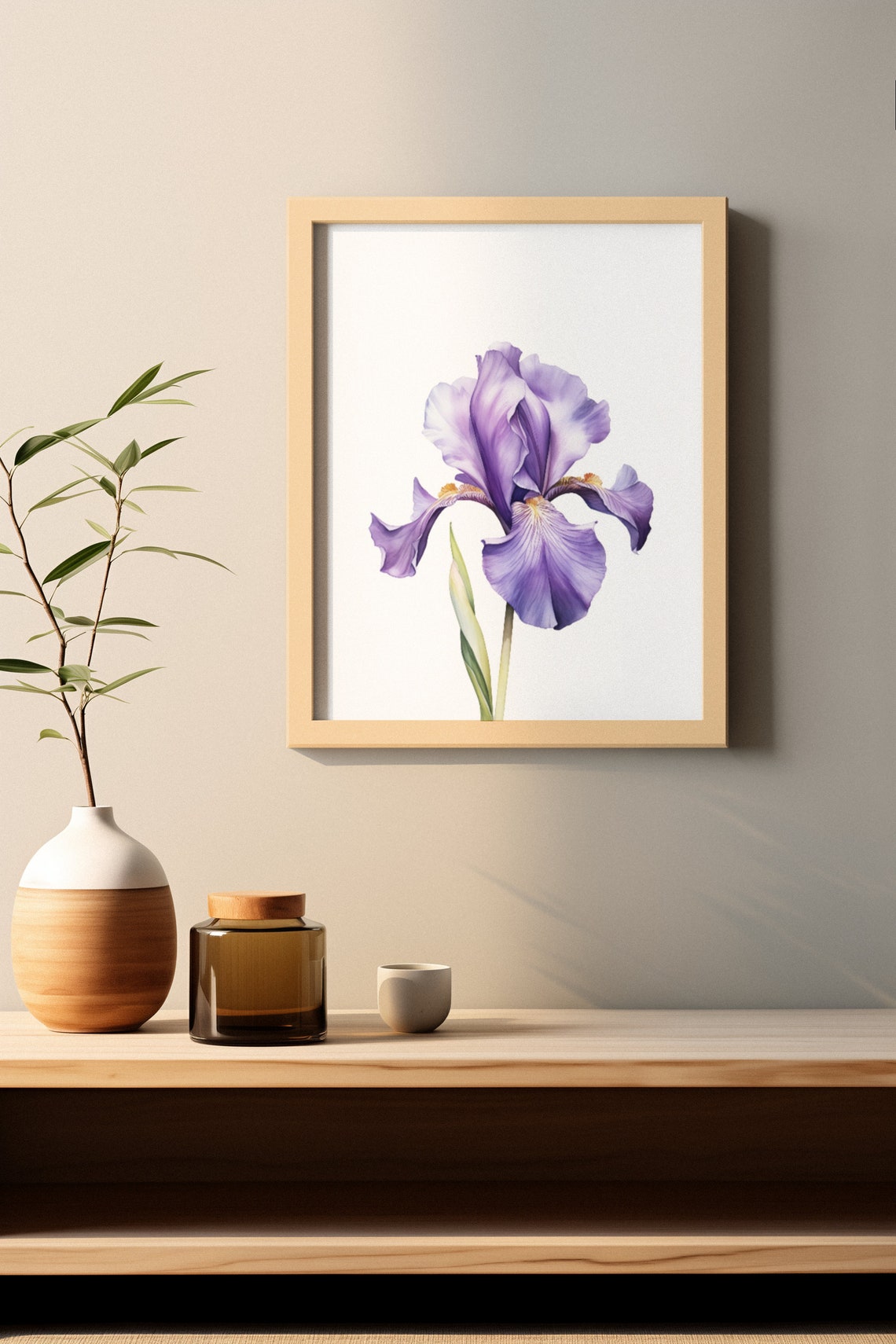 Lavender Purple Iris Single Bloom Watercolour Botanical Poster - Image 2