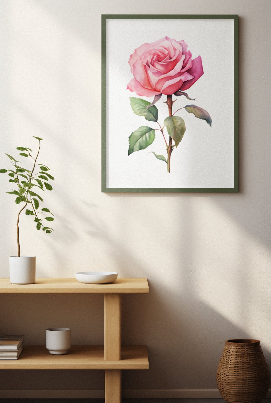 Pink Rose Single Bloom Timeless Watercolor Botanical Art Poster - Image 3