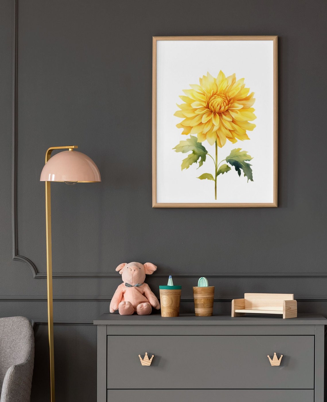 Yellow Dahlia Single Bloom Bright Watercolor Floral Botanical Poster - Image 6