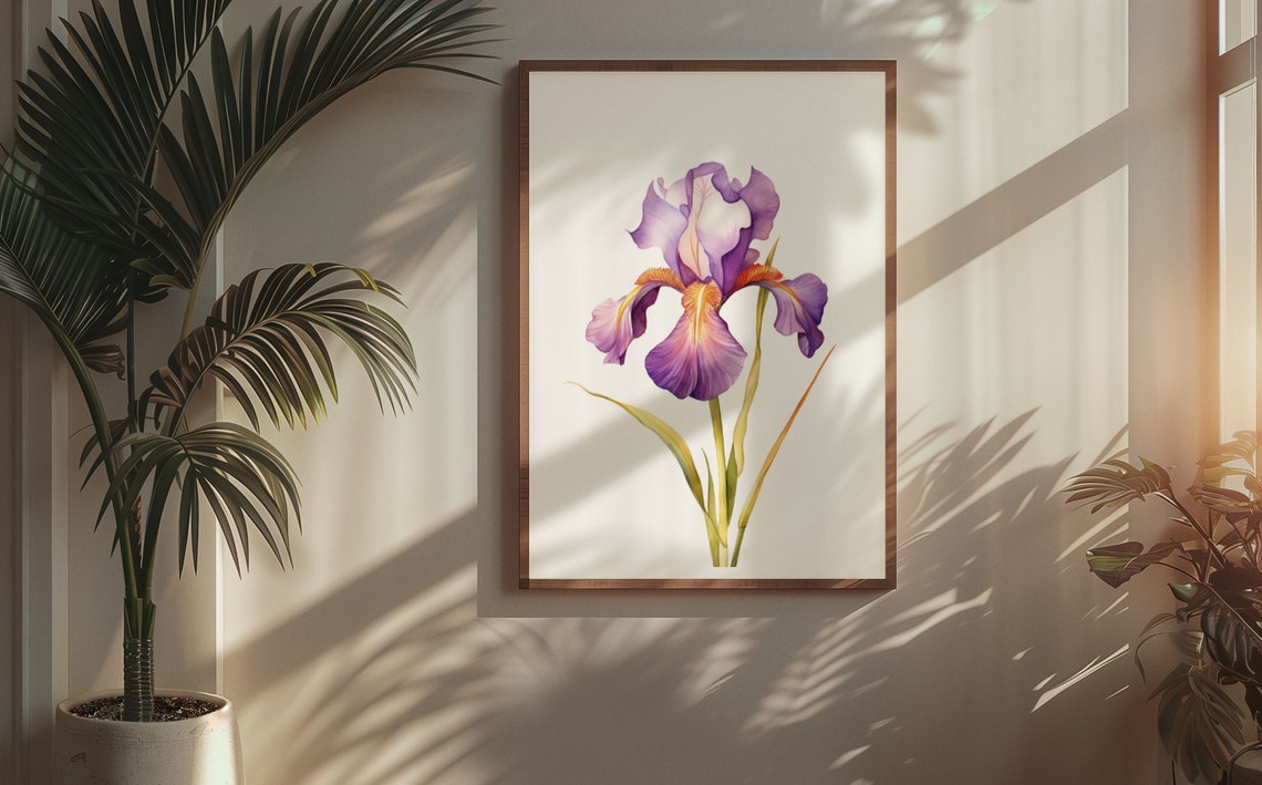 Purple Iris Single Bloom Graceful Watercolor Botanical Poster - Image 5