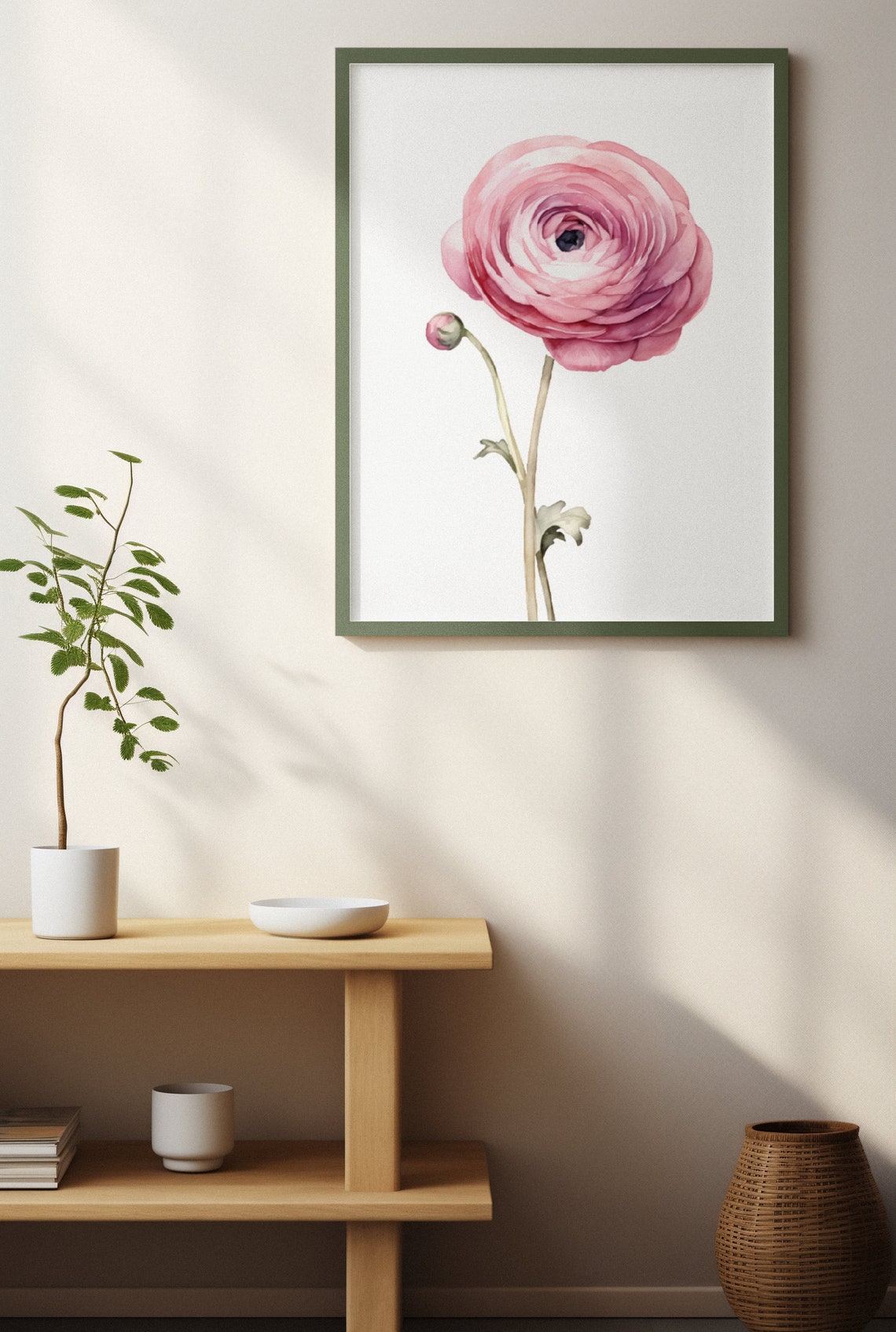 Pink Ranunculus Single Bloom Watercolour Botanical Flower Poster - Image 3