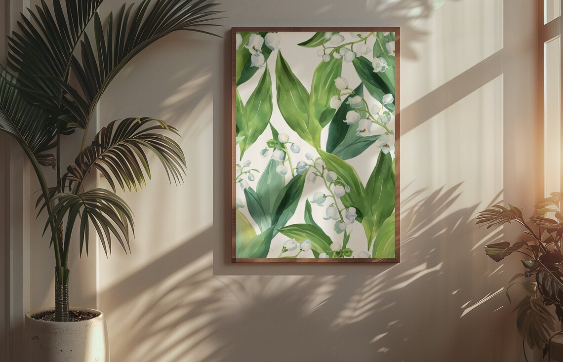 Lily of the Valley White Bells Watercolor Floral Botanical Poster - Image 2