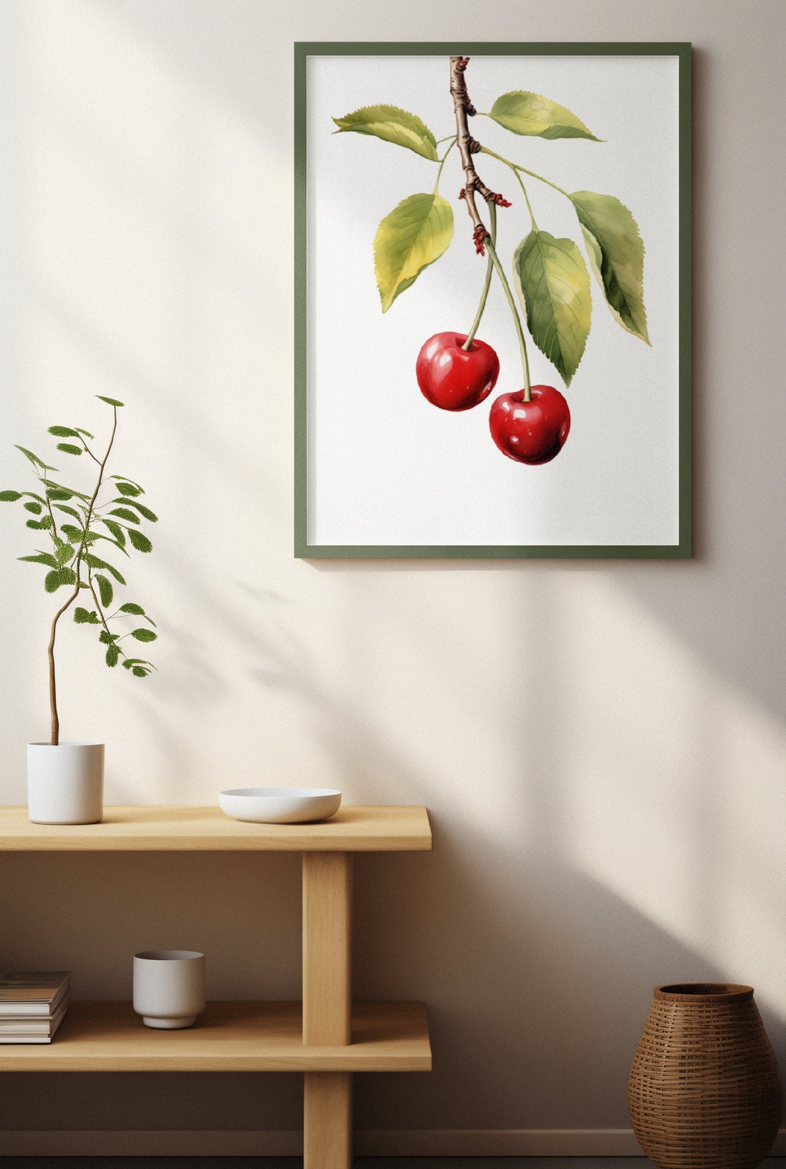 Red Cherries on Branch Vintage Watercolour Botanical Fruit Poster - Image 3
