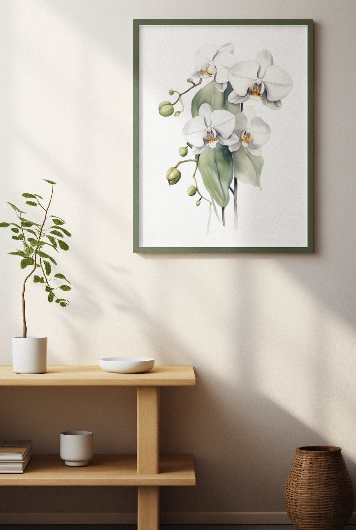White Orchid Flower Stem Watercolour Botanical Flower Poster - Image 3