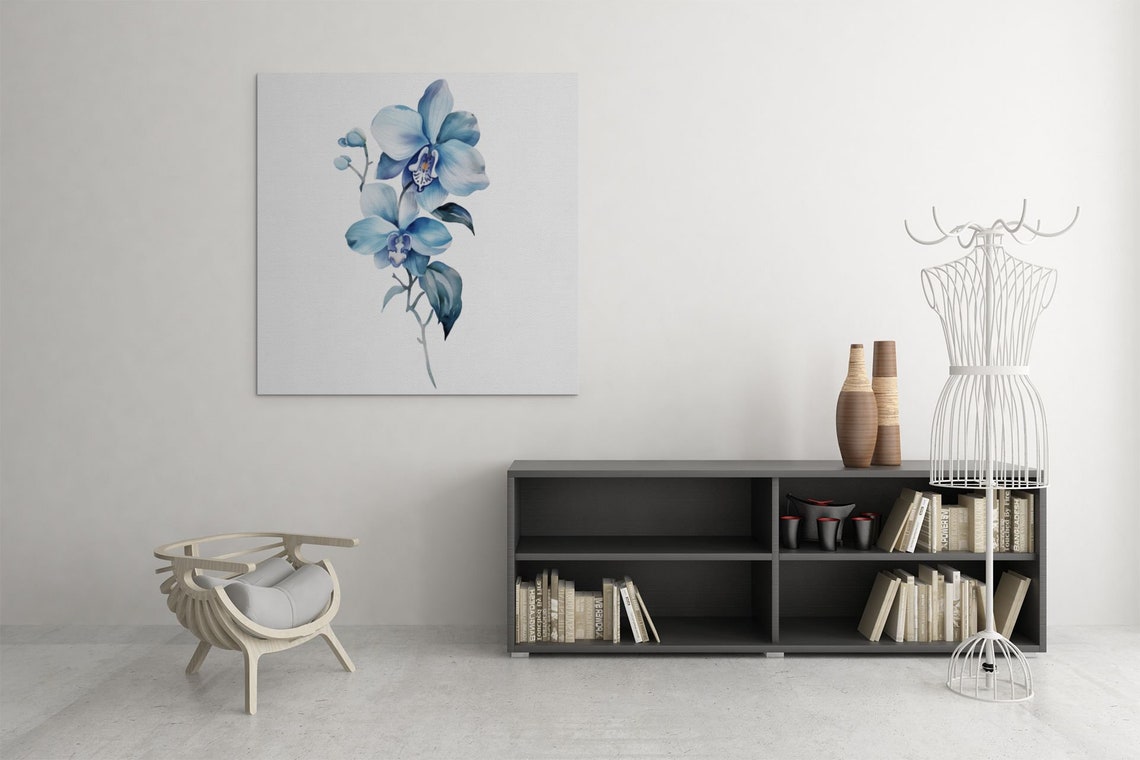 Blue Orchid Twin Blooms Serene Watercolour Botanical Flower Poster - Image 7