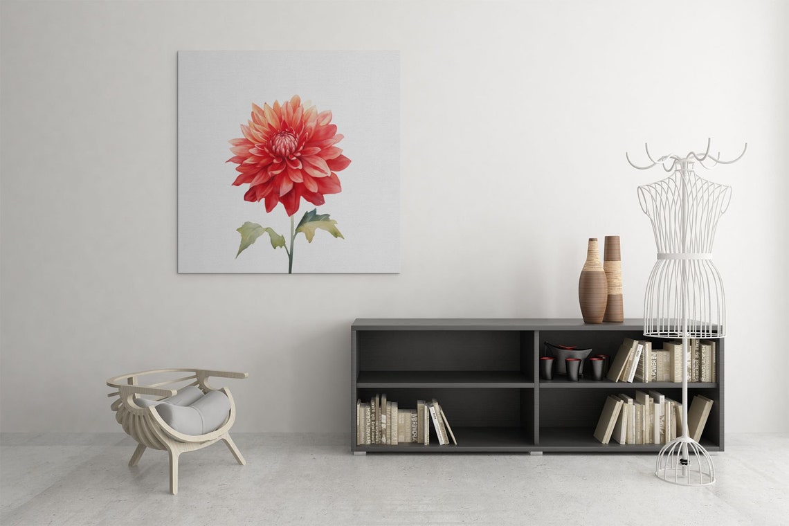 Bright Flame Dahlia Red Orange Watercolour Botanical Art Poster - Image 7