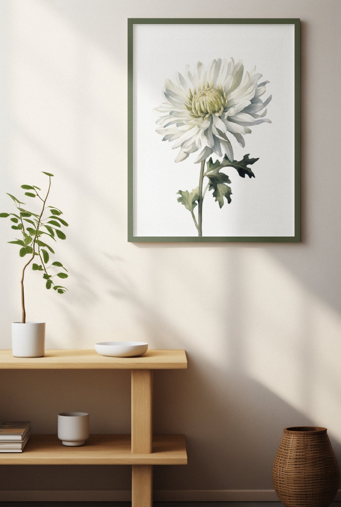 White Chrysanthemum Bloom Watercolour Botanical Flower Poster - Image 3