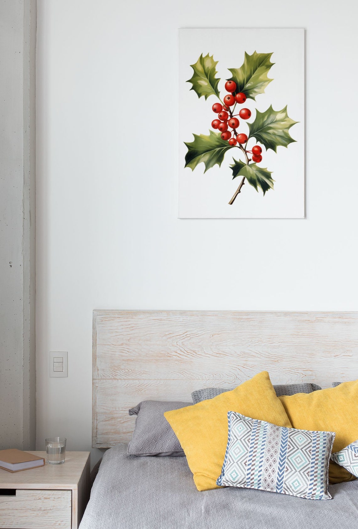 Holly Sprig With Dense Red Berries Festive Watercolor Poster - Image 6