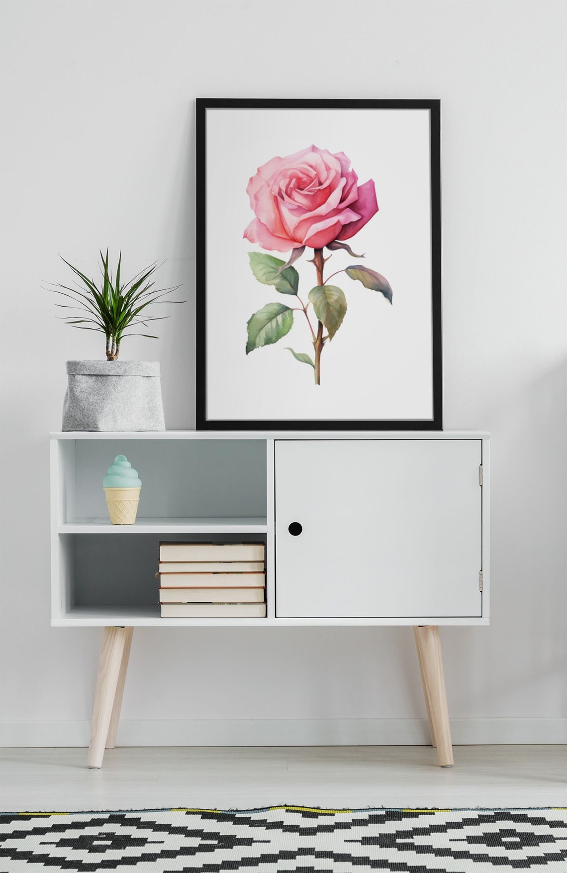 Pink Rose Single Bloom Timeless Watercolor Botanical Art Poster - Image 8