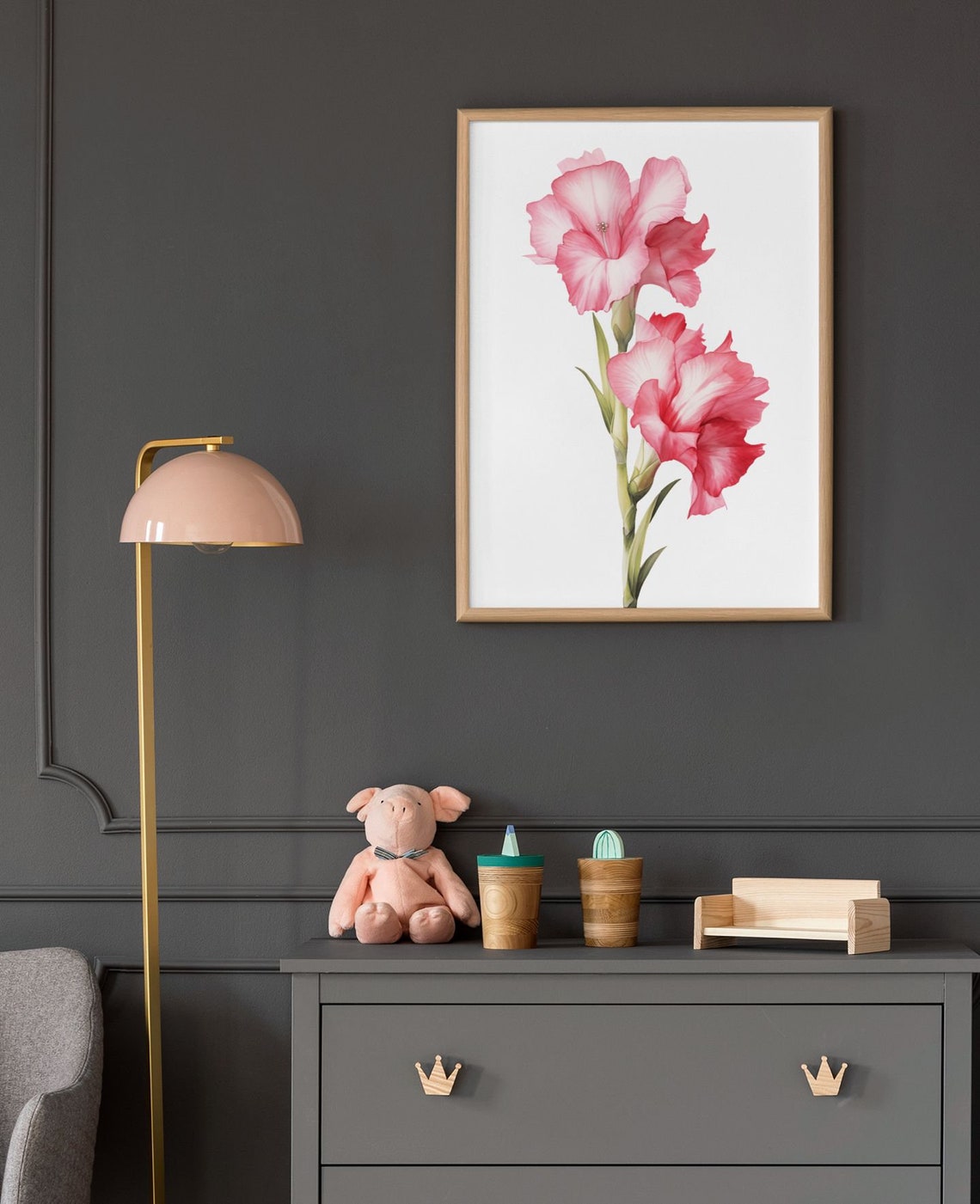 Pink Gladiolus Twin Blooms Watercolour Botanical Flower Poster - Image 9