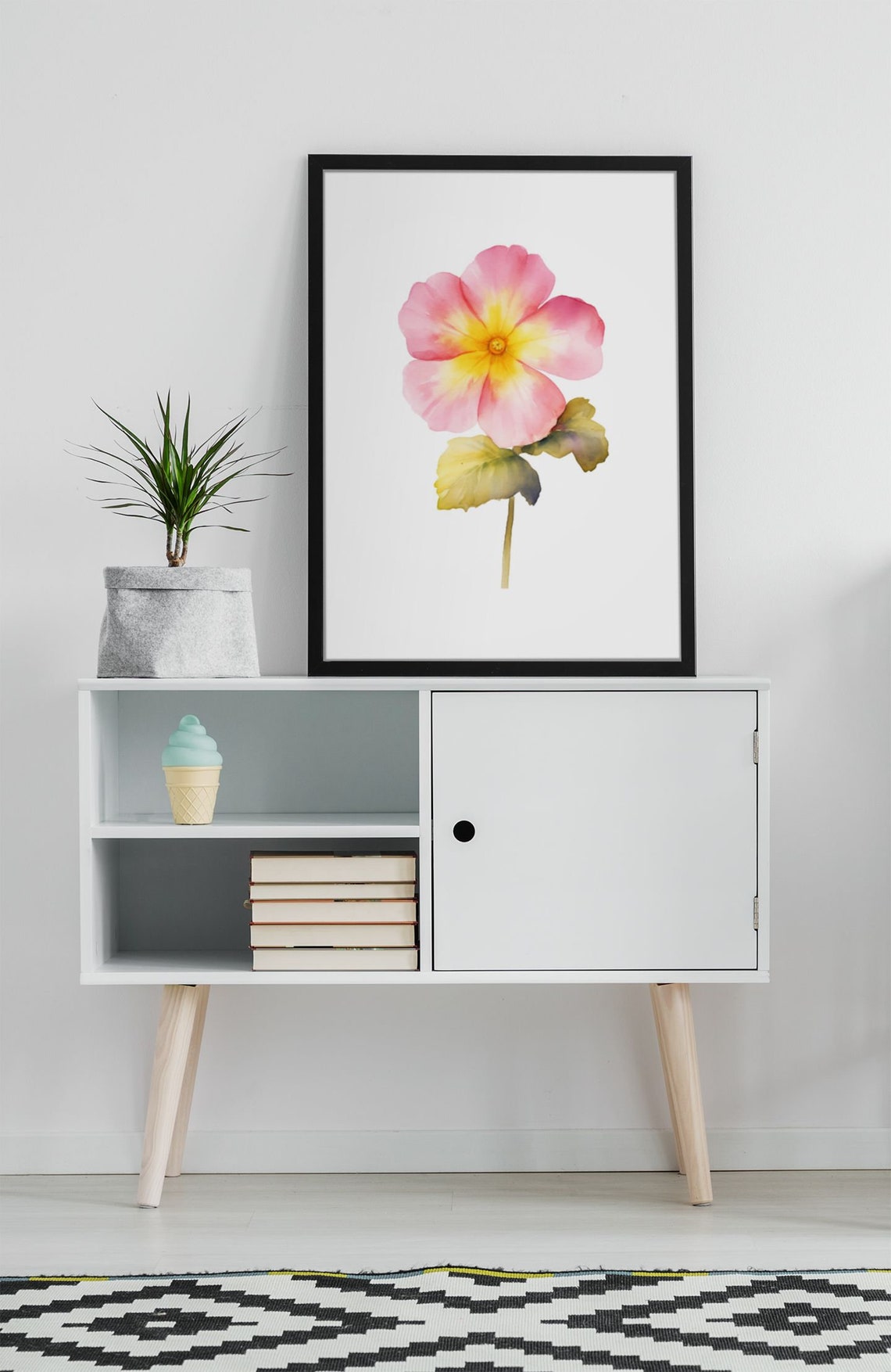 Pink Primrose Single Bloom Watercolour Botanical Flower Poster - Image 6