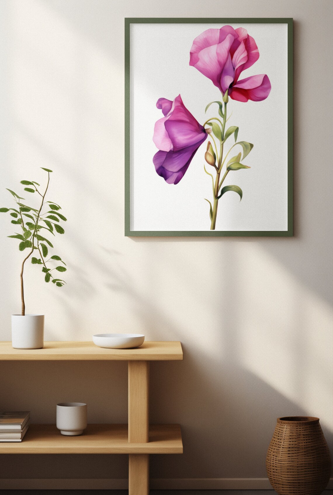 Purple Sweet Pea Twin Blossoms Watercolour Botanical Flower Poster - Image 4