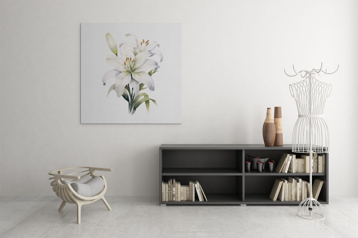 White Lily Blossoms With Buds Serene Peaceful Watercolor Art Poster - Image 7